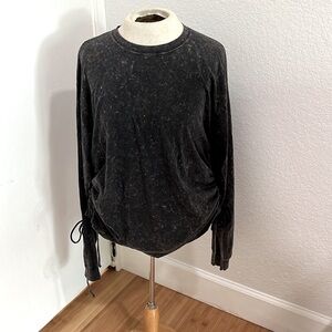 VS PINK Campus Tee Long Sleeve Ruched Sides Charcoal 100% Cotton Size Small